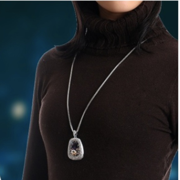 European Crystal Pendant Necklace; Silver - Picture 2 of 4